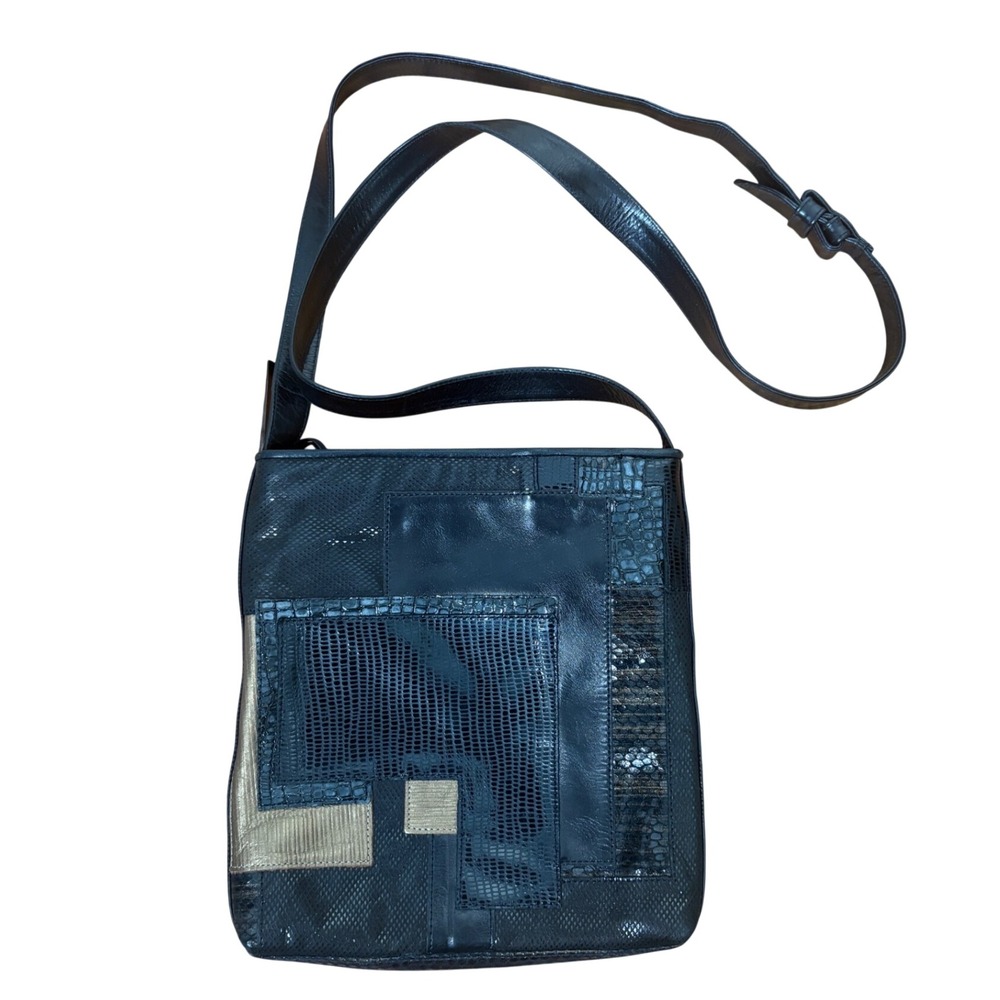 VIntage Sharif Black Leather Patchwork Crossbody Bag Snakeskin Embossed Mixed